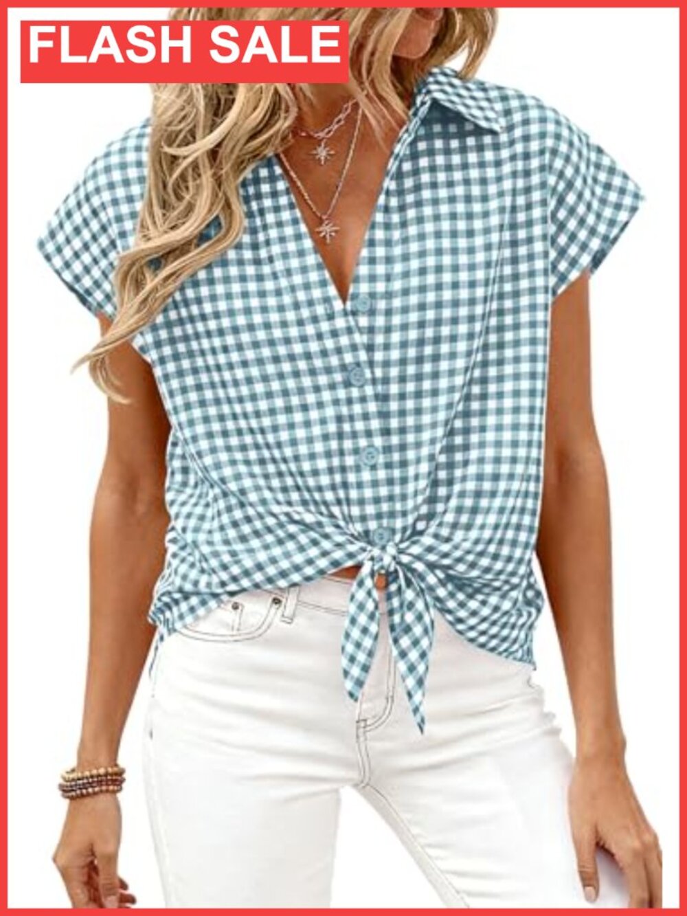 Plaid Button Down Blouse Short Sleeve Casual Dressy Work Top